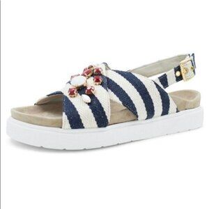 Inuikii Navy & Cream Striped Jewel Sandals (Size 6)
